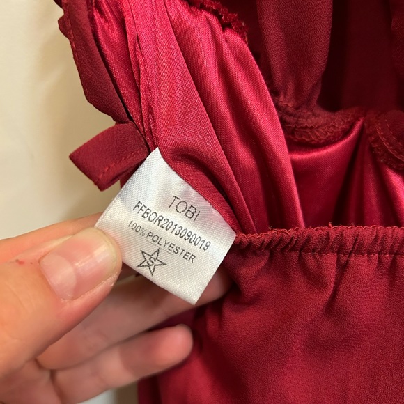 Tobi Dark Red Backless Halter Flowy Jumpsuit with Hidden Pockets - size S - Picture 5 of 5